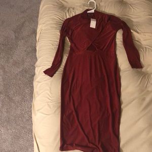 Wine red long sleeve dress